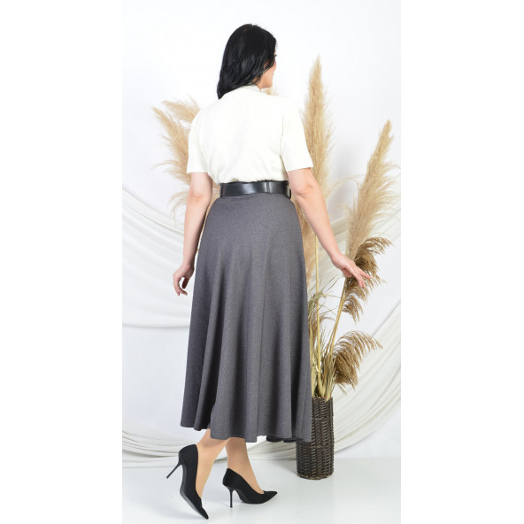 SORALLİNE KADIN KLOŞ ETEK KAŞMİR KUMAŞ KIŞLIK 779 GRİ - 3