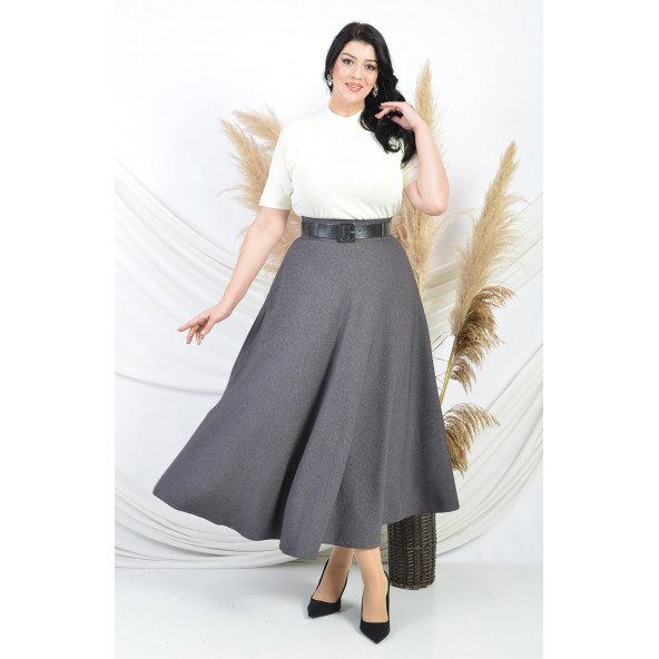 SORALLİNE KADIN KLOŞ ETEK KAŞMİR KUMAŞ KIŞLIK 779 GRİ - 4