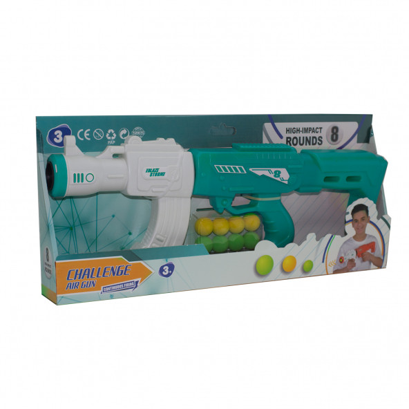 Oyuncak Top Atan Tüfek 50 Cm 8 Adet Sünger Top Turkuaz - 2