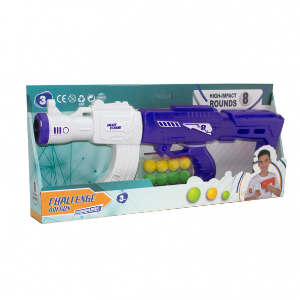 Oyuncak Top Atan Tüfek 50 Cm 8 Adet Sünger Top Mavi - 2