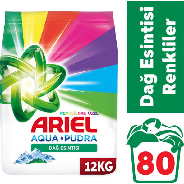 Ariel 12 kg Dağ Esintisi Renklilere Özel Aqua Pudra Toz Çamaşır Deterjanı - 1