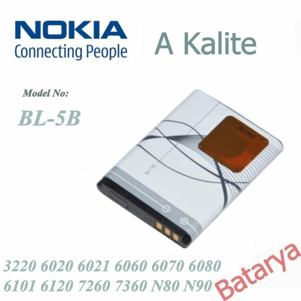 Nokia BL-5B Batarya 6020 6021 6060 6070 6080 6101 6120 Uyumlu Yedek Batarya