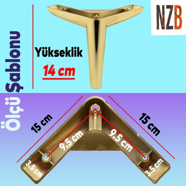 Lüks Mobilya Kanepe Sehpa TV Ünitesi Koltuk Ayağı 14 cm Gold Altın Baza Ayak - 4