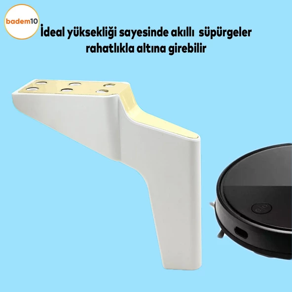 Logan Lüks Mobilya Kanepe Sehpa Tv Ünitesi Koltuk Ayağı 16 Cm Beyaz Gold Baza Ayakları - 2