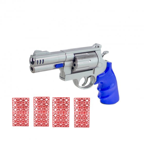 Oyuncak Kapsül Tabanca Metal Gümüş 20 CM 72 Adet Kapsül