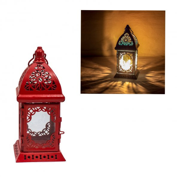Mumluk Metal Fener Dekoratif Mumluk Fener Kırmızı