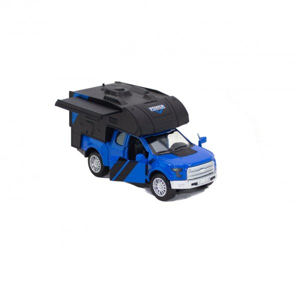 Metal Ford Ranger Karavan Çek Bırak Işıklı Mavi 12 Cm
