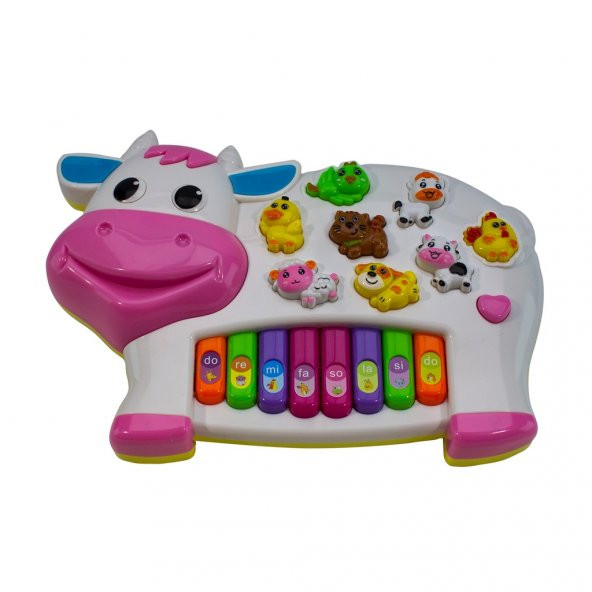 Oyuncak Piyano Sevimli Inek Beyaz Işıklı Sesli 30 Cm