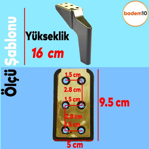 Logan Lüks Mobilya Kanepe Sehpa Tv Ünitesi Koltuk Ayağı 16 Cm Siyah Gold Baza Ayakları - 4