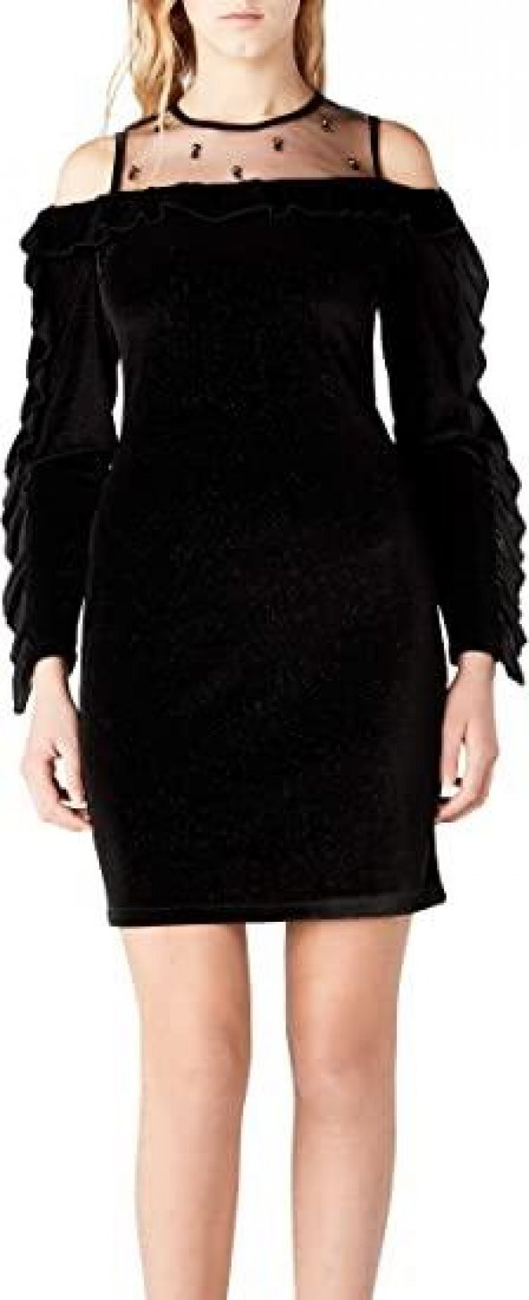 GİZİA KADIN KOLU FIRFIR DETAYLI POLYESTER MİNİ ABİYE ELBİSE - 2