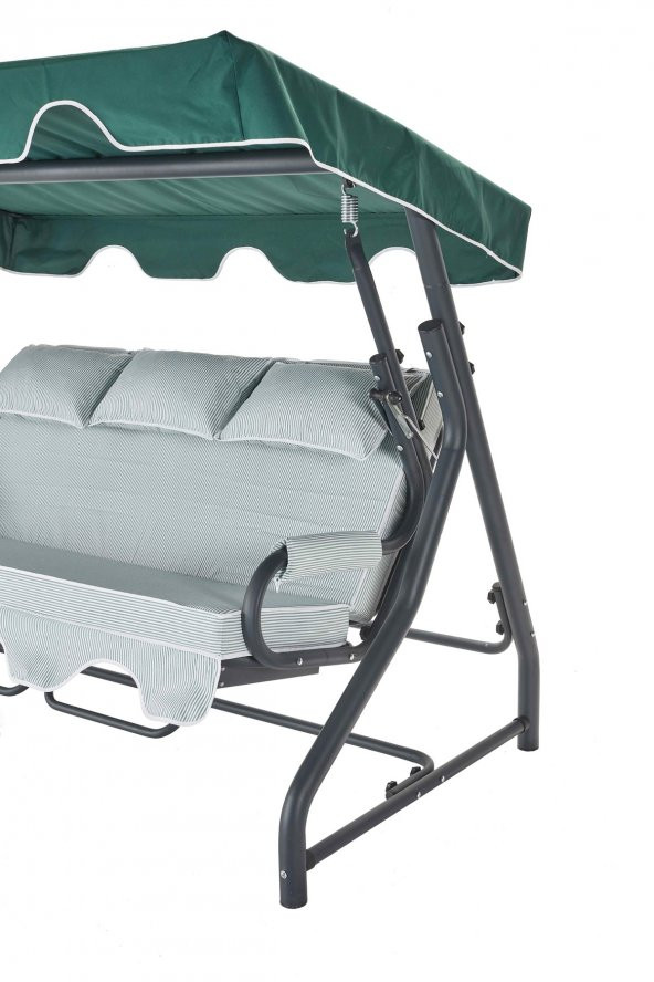 Salvia 3 Kişilik Bahçe Balkon Teras Salıncağı - Minder: Yeşil Çizgili Tente: Yeşil - 3