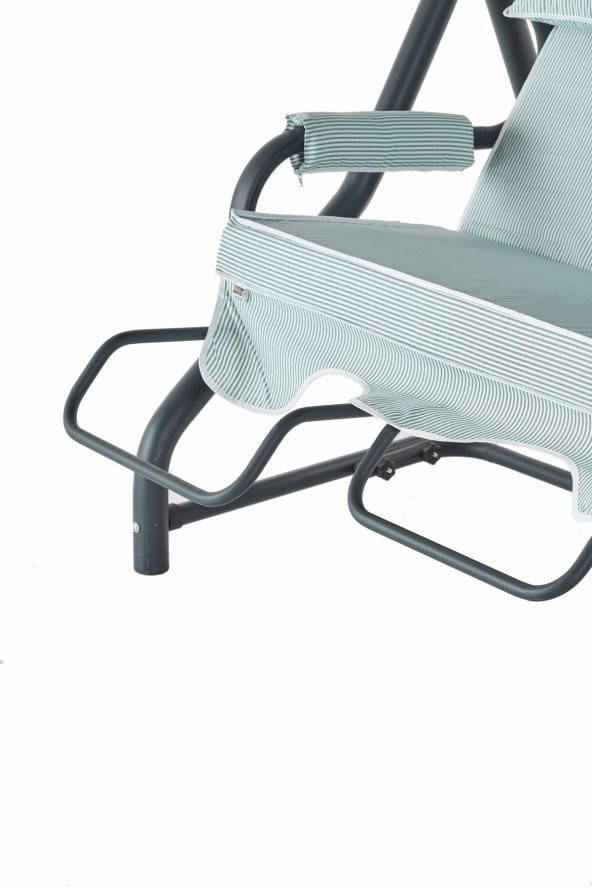 Salvia 3 Kişilik Bahçe Balkon Teras Salıncağı - Minder: Yeşil Çizgili Tente: Yeşil - 4