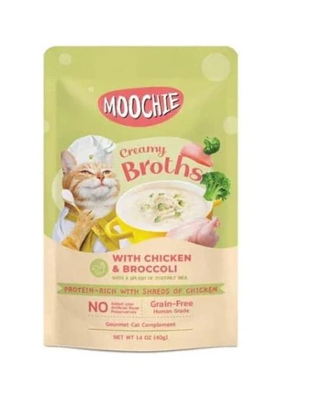 Moochie Parça Tavuk ve Brokolili Tahılsız Kedi Çorbası 40gr ürün görseli 1