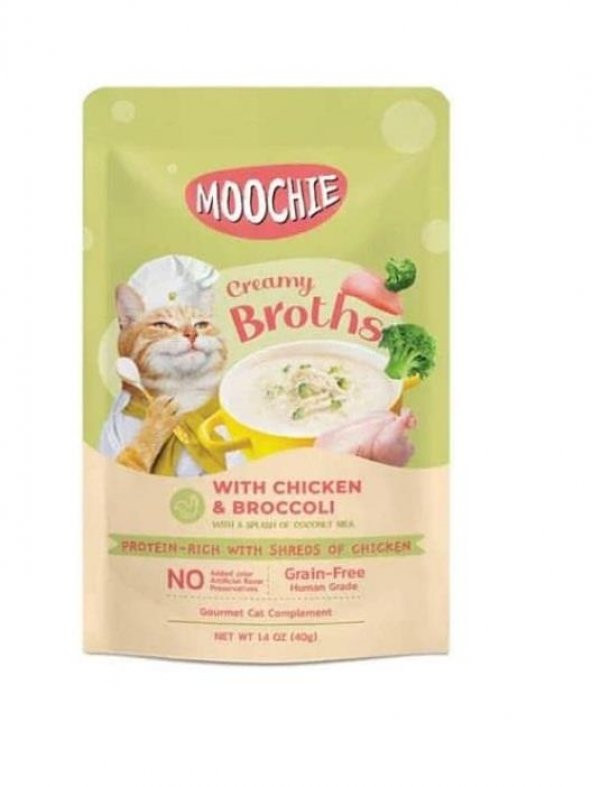 Moochie Parça Tavuk ve Brokolili Tahılsız Kedi Çorbası 40gr