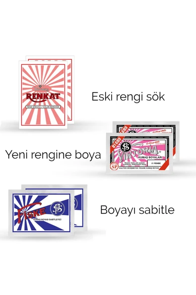 Kumaş Rengi Değişim Paketi 2 Adet Renk Sökücü 2 Adet Pembe Boya 2 Adet Fiske