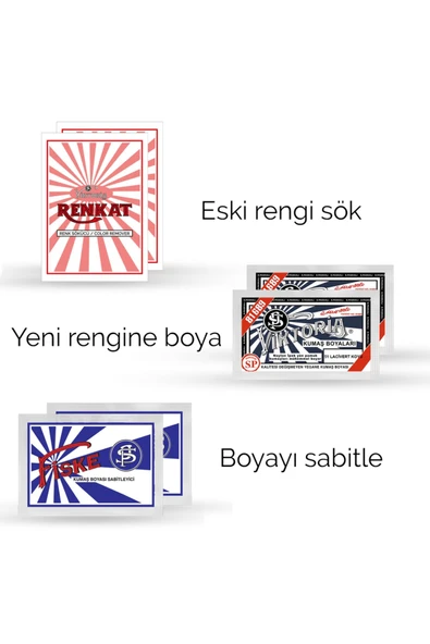 Kumaş Rengi Değişim Paketi 2 Adet Renk Sökücü + 2 Adet Koyu Lacivert Boya + 2 Adet Fiske