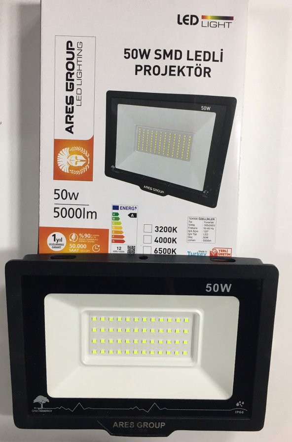 LED LİGHTİNG 50 Watt 5000 Lümen Yeşil Işık SMD Ledli Projektör ( IP66 )