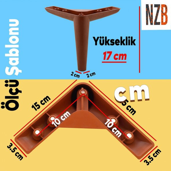 Lüks Mobilya Kanepe Sehpa TV Ünitesi Koltuk Ayağı 17 cm Ahşap Desenli Kahve Baza Ayak - Resim 5