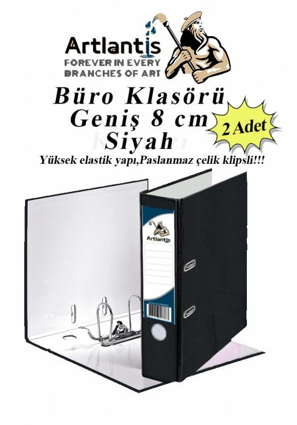 Büro Klasörü Siyah Geniş 2 Adet Plastik Geniş Siyah Klasör Halkalı Paslanmaz Çelik Klipsli 2 Adet