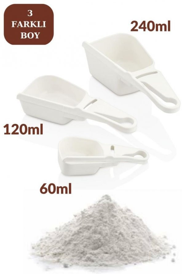 Flosoft 3’lü Ölçü Kabı Seti, Un Şeker Mama Kakao Bakliyat Deterjan Ölçü Kaşığı 3 Boy (60ml,120ml,240ml) - 3