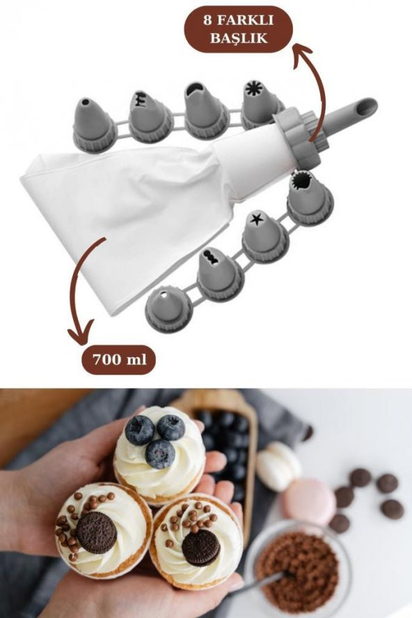 Silicolife 6’lı Airfryer Silikon Kek Muffin Kalıbı ve 8 Uçlu Krema Sıkma Torbası Duy Seti - 3