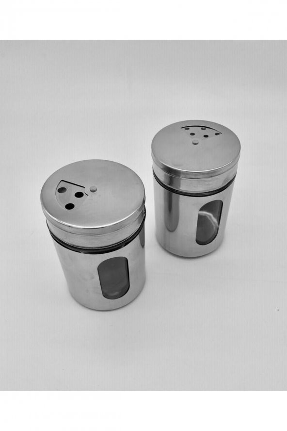2 Adet Baharatlık Tuzluk Karabiberlik 3 Ayarlı Başlık, Cam Paslanmaz Çelik Kaplamalı 5 X 8 Cm - 2