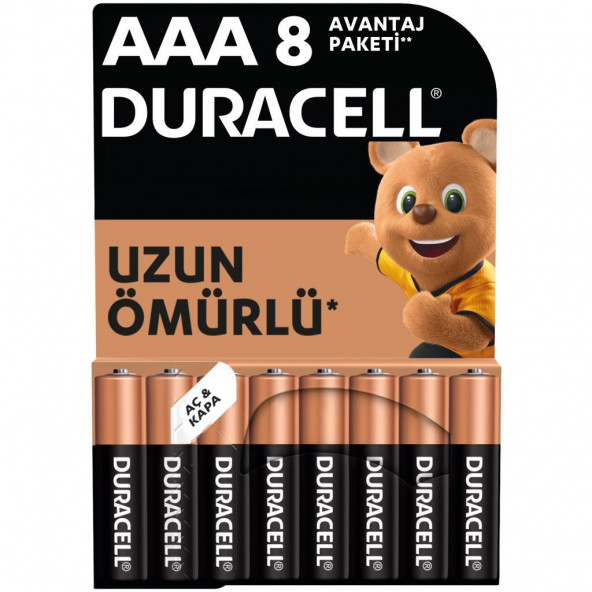 Duracell Alkalin AAA 8li Paket Pil