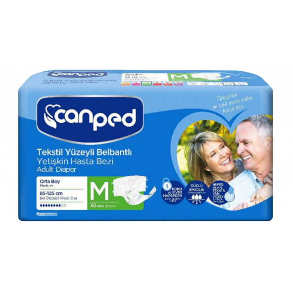 Canped Belbantlı Tekstil Yüzeyli Orta Boy (M) 30'lu Hasta Bezi
