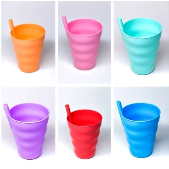 6 Adet Renkli Pipetli Plastik Bardak Pipetli Bardak Pipet Bardak