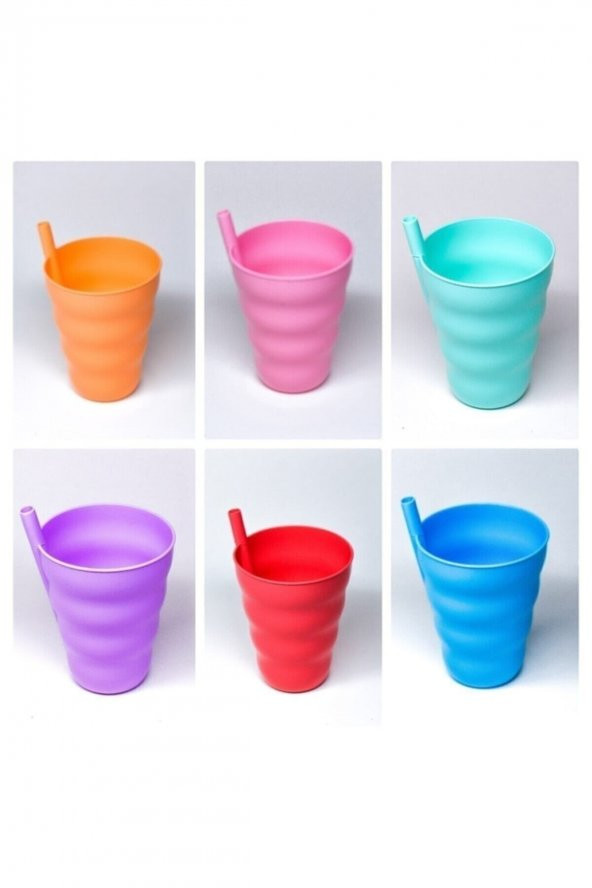 6 Adet Renkli Pipetli Plastik Bardak Pipetli Bardak Pipet Bardak - 3