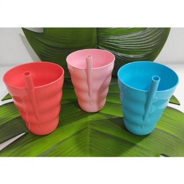 6 Adet Renkli Pipetli Plastik Bardak Pipetli Bardak Pipet Bardak - 5