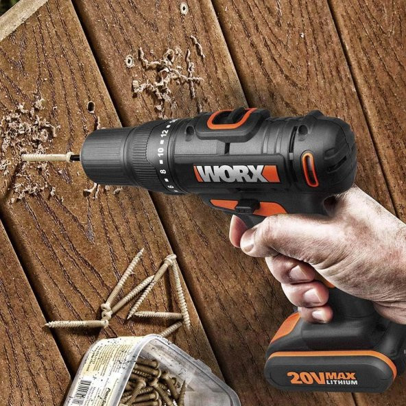 WORX WX108 20Volt/2.0Ah. Li-ion Çift Akülü Profesyonel Şarjlı Matkap - 9