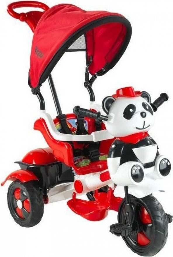 Babyhope 127 Little Panda Ebeveyn Kontrollü Tenteli Yupi Tricycle Üç Teker Bisiklet- Kırmızı/Beya