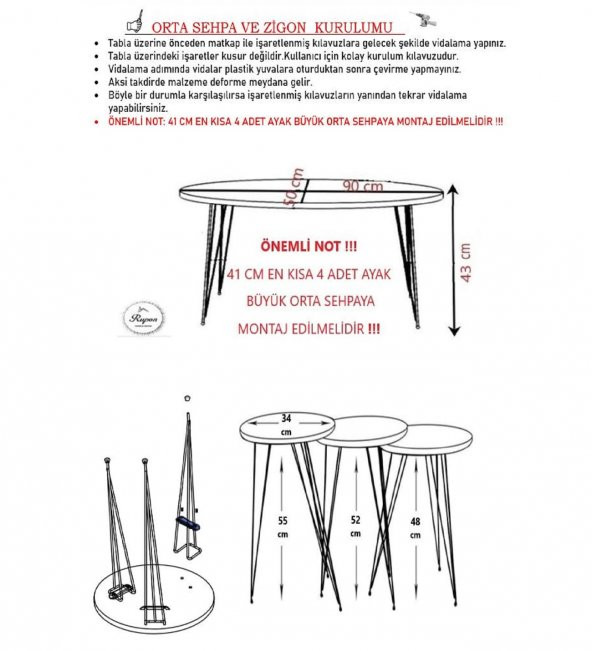 RUPON HOME 3 lü Zigon Orta Sehpa Takımı-Gri Mermer Desenli Gold - 5