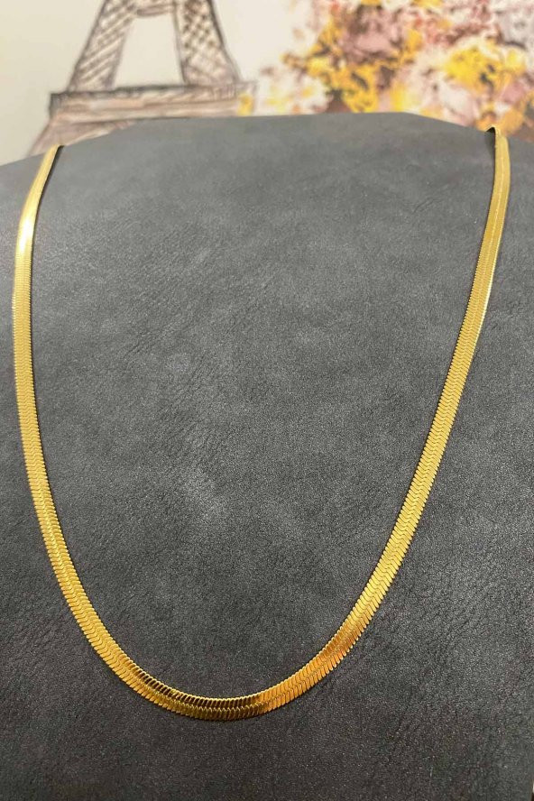 İtalyan Zincir İnce Altın Kaplama Uzun Çelik Kolye 60 cm