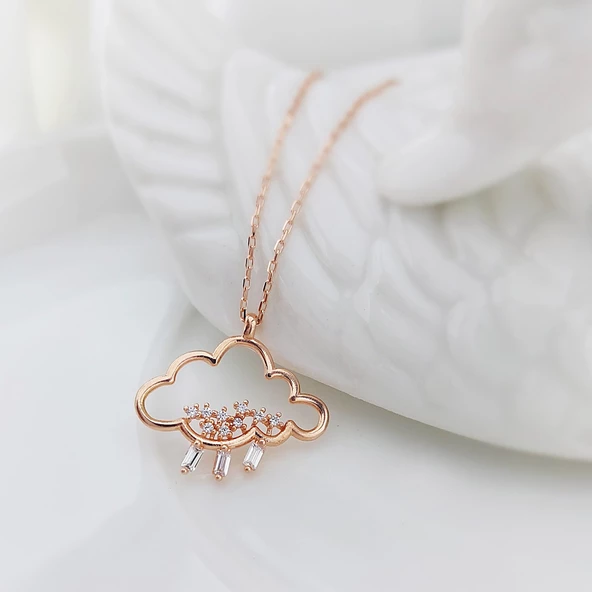 Vaoov 925 Ayar Gümüş Baget Taşlı Bulut Kolye - Resim 2