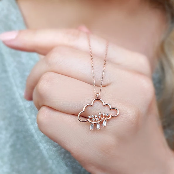 Vaoov 925 Ayar Gümüş Baget Taşlı Bulut Kolye ürün görseli