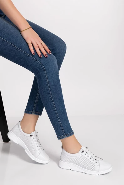 Artı-Artı031-0082 Kadın Hakiki Deri Ortopedik Beyaz  Sneaker Ayakkabı - 2
