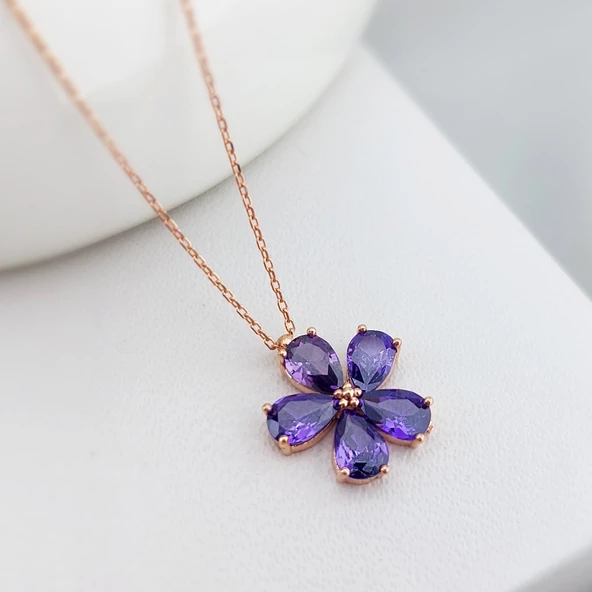 Vaoov 925 Ayar Gümüş Mor Menekşe Kolye - Resim 2