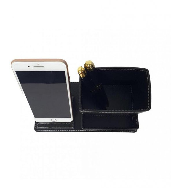 Siyah Suni̇ Deri Masa Seti Telefon Tutuculu - Resim 2