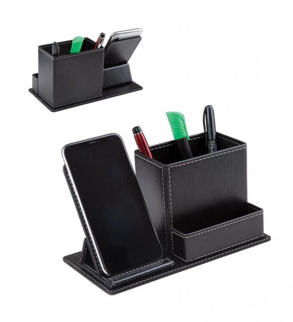 Siyah Suni̇ Deri Masa Seti Telefon Tutuculu - Resim 3