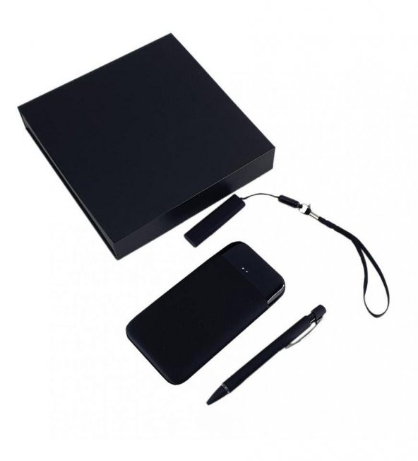 Özel Kutulu Hediyelik Set Wireless 10,000 mAh Powerbank, Usb Bellek, Rubber Metal Kalem HK2528 - 3