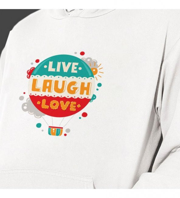 Sevgililer Gününe Özel Live Laughe Love Temalı Kapşonlu Beyaz Unisex Sweatshirt HK2524 - 2