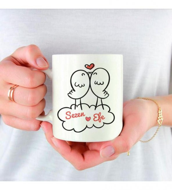 Kişiye Özel İsim, Foto ve Spotify Müzik Kodu Baskılı Mutlu Kuşlar Temalı Sevgili Kupa HK2512 - 2