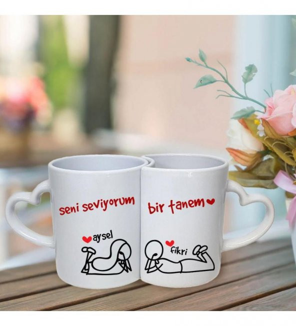 Kişiye Özel Seni Seviyorum Bitanem Baskılı Sevgili Çift Kupası HK2502 ürün görseli