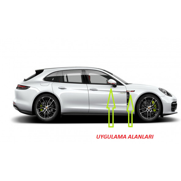 Porsche Panamera Yan Aynalar Ve Çamurluk Yanı Damla Desen Bıçak Logo Arma Seti - 5