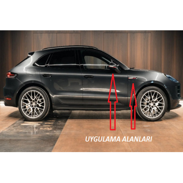 Porsche Macan Yan Aynalar Ve Çamurluk Yanı Damla Desen Bıçak Logo Arma Seti - Resim 5