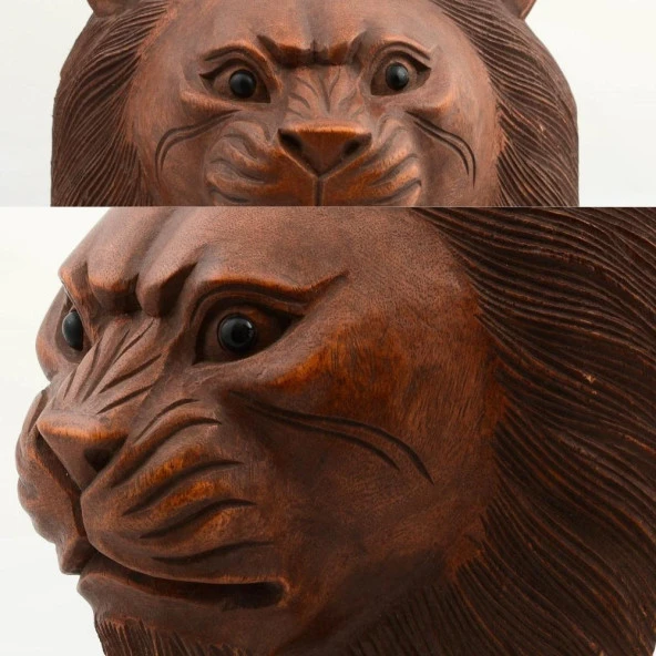 Maun Ağacı Aslan Kafası El Yapımı Duvar Dekoru Biblo 30cm - Resim 3