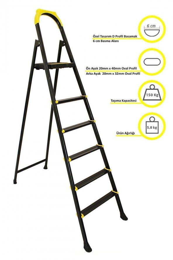Ozdag Leo 5+1 Basamaklı Metal Merdiven
