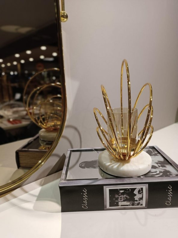 Crearthome Dekoratif Küçük Boy Gold Halka Mumluk SZR-198535 - 2